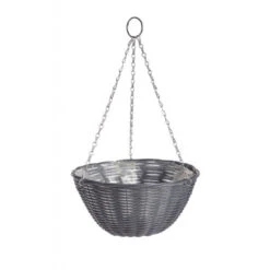 35cm (14") Rattan Effect Dark Grey Hanging Basket
